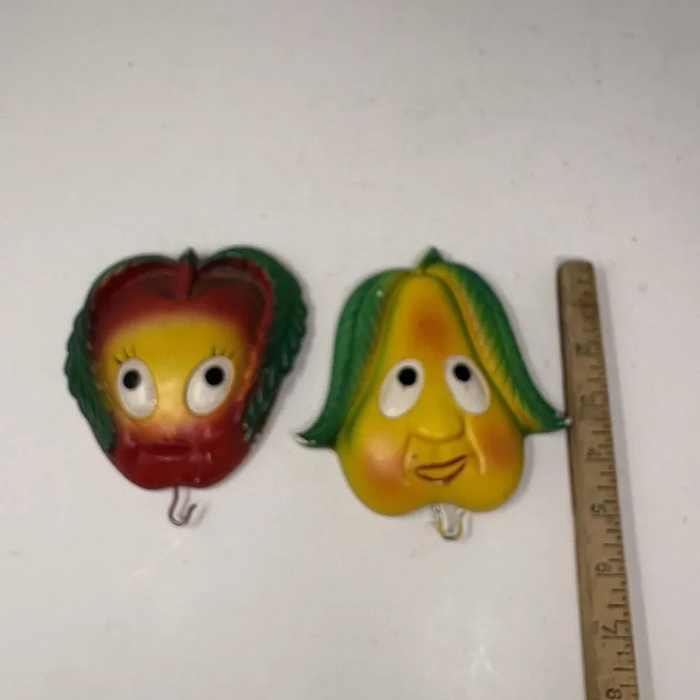 Miller Studio Anthropomorphic Apple Pear Chalkware Wall Decor with Hooks 1970